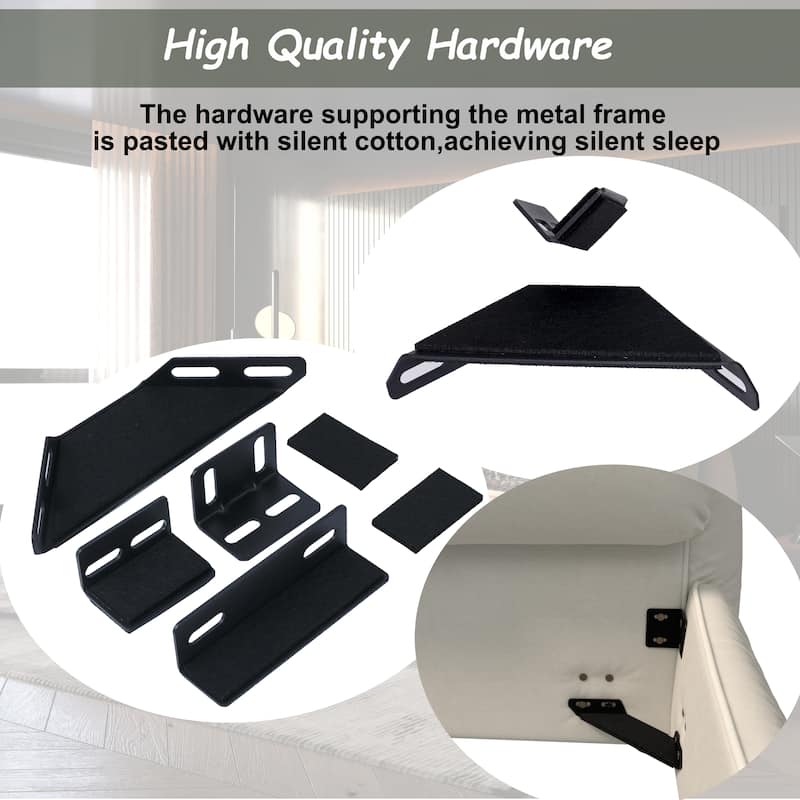 King Size Upholstered Platform Bed with Velvet Headboard, Metal & Solid Wood Frame, Black