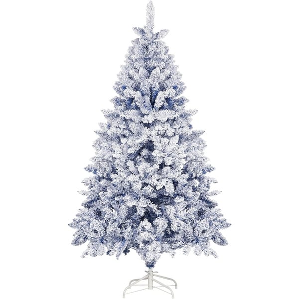 slide 2 of 8, 6ft or 7ft Artificial Snow Flocked Christmas Tree with Metal Stable Stand Base for Indoor and Outdoor Holiday Decoration 6 Foot - Blue