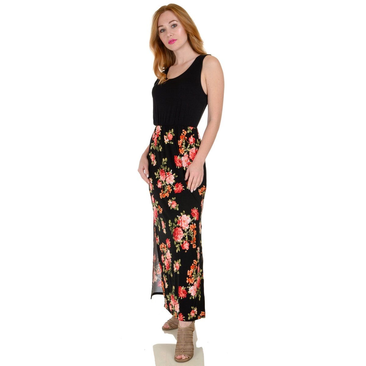 Simply Ravishing Full-Lenght Sleeveless Blouson Maxi Floral Dress (Size: S-3X)