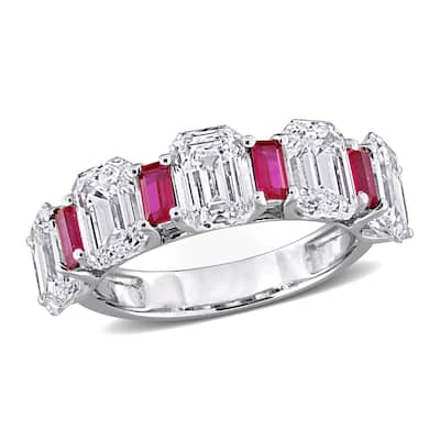 Miadora 5ct TDW Lab-Grown Diamond and 1ct TGW Created Ruby Semi-Eternity Ring in 14k White Gold