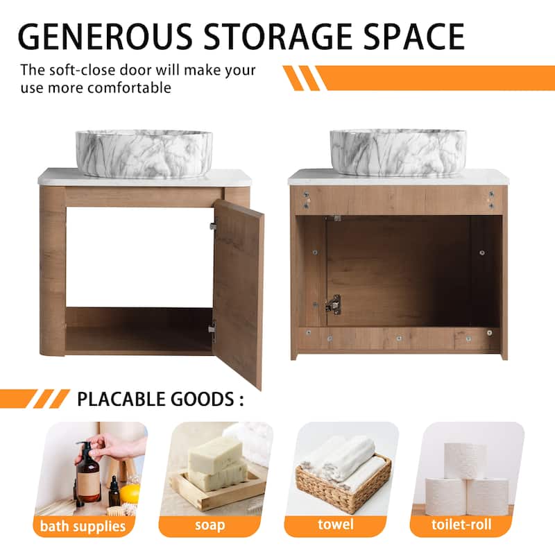 Bathroom Vanity With Sink In 24/30 Inch, Floating Bathroom Vanity With Soft Close Door