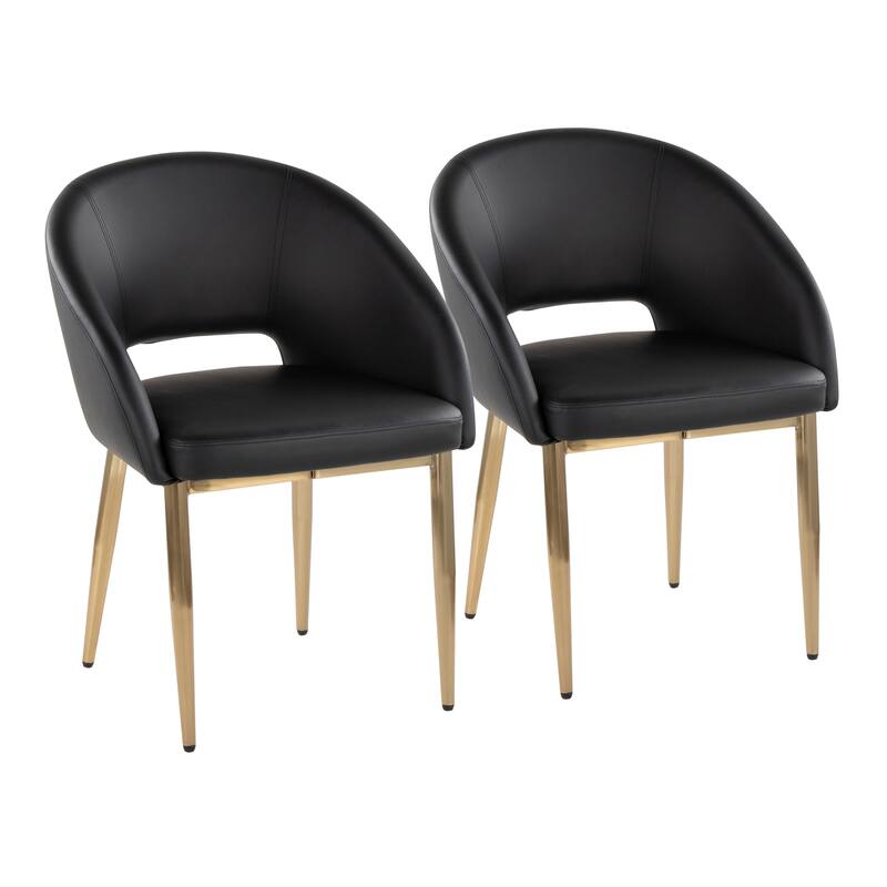 Renee Upholstered Chair - Set Of 2 - Black Faux Leather/Gold Finish