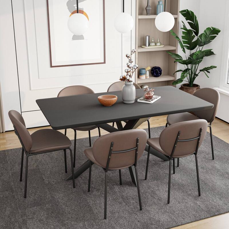 Leather Dining Side Chair with Powder-Coated Iron Legs Servos Series