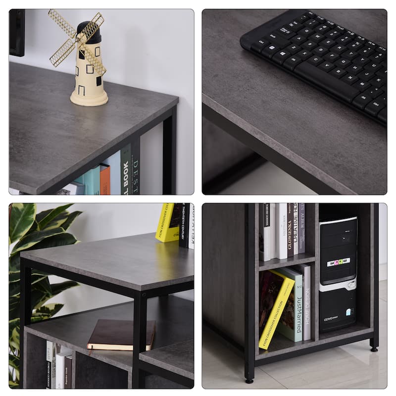 HOMCOM 68 Inch Office Table Computer Desk Workstation Bookshelf with CPU Stand, Spacious Storage Shelves & Chic