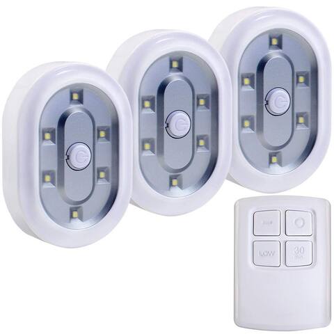 3pcs 6 LED Puck Lights, Wireless Remote Control - Daylight