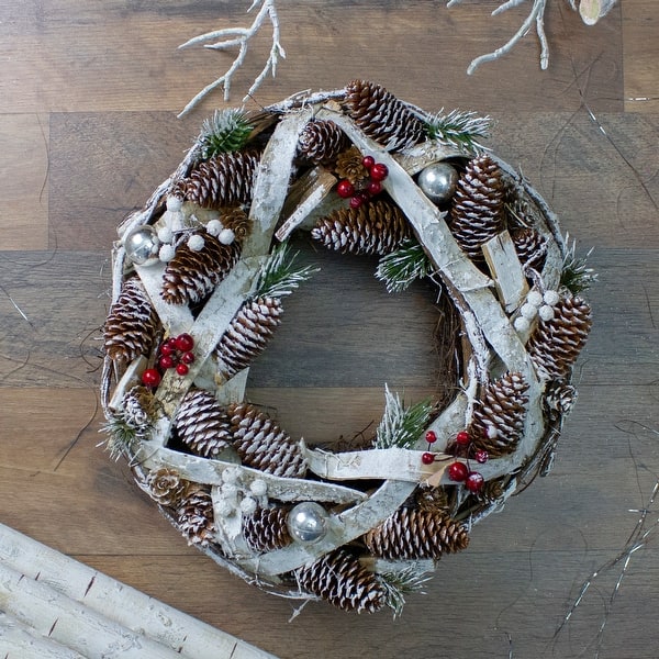 Shop Birch Bark And Pine Cones Artificial Christmas Wreath 13 5