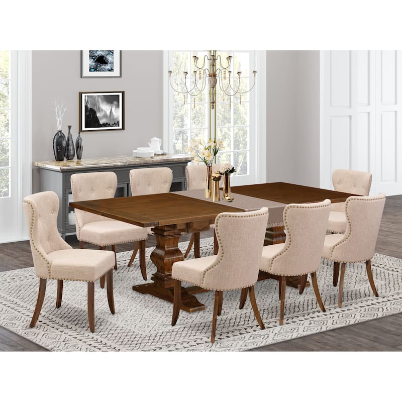 East West Furniture Dining Table Set- a Rectangle Dinner Table and Light Tan Linen Fabric Chairs, (Pieces Option) - LASI9-88-04