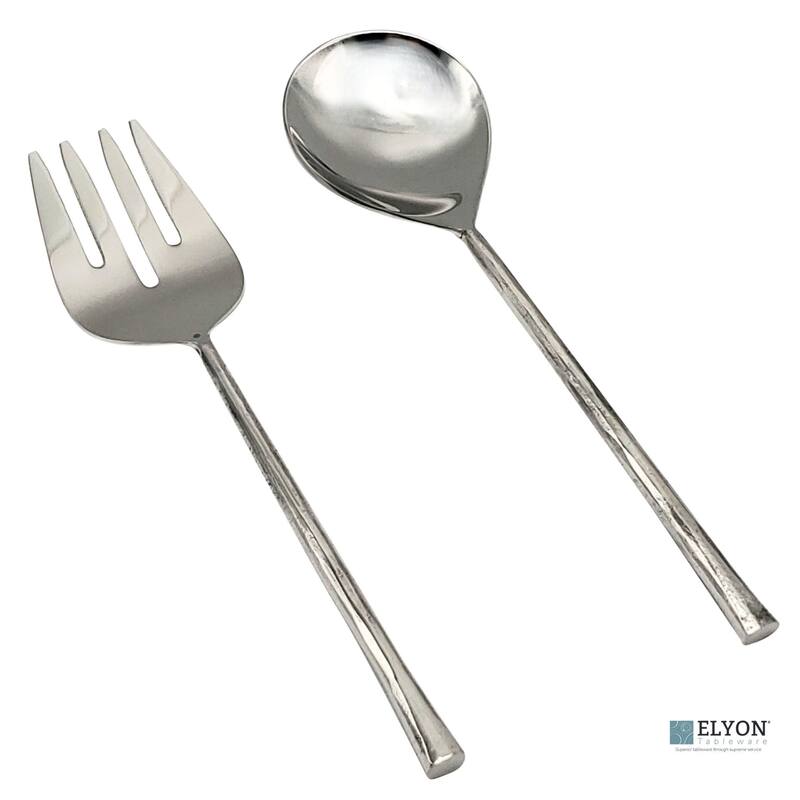 Elyon Sardar Reflective Silver Salad Serving Set Indian Artisan-Made Hostess Set Hand-Forged Stainless Steel 2 Pieces
