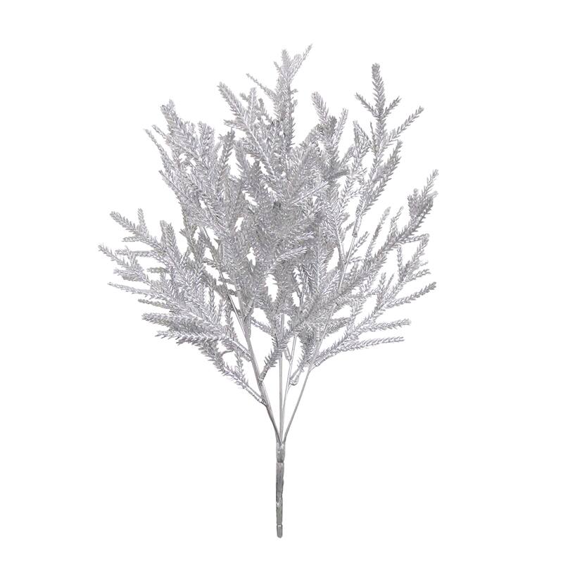 Set of 2 Silver Artificial Cedar Pine Leaf Stem Christmas Spray Bush 16in - 16" L x 7" W x 6" DP