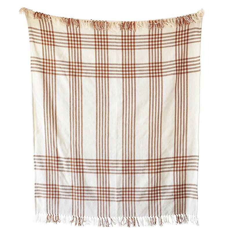 Foreside Home & Garden Plaid Outdoor Picnic Blanket Rust Polyester