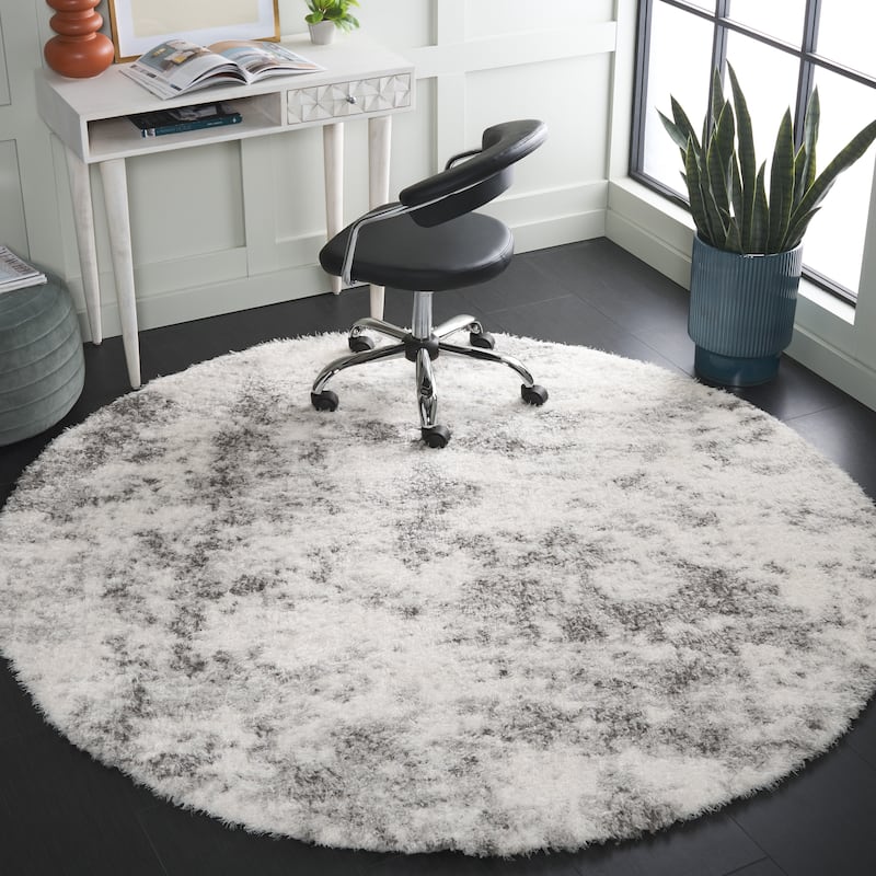 SAFAVIEH Lindsay Shag Vicki Modern Abstract 2-inch Thick Rug - 6'7" Round - Ivory/Grey