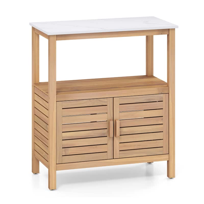 Natural Acacia Wood and Resin Garden Potting Bench with Ample Storage, Ergonomic Height - 80 x 40 x 90.5 cm (L x W x H) - Brown