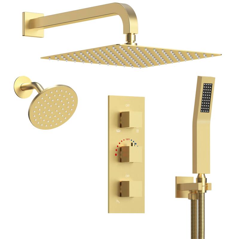 Thermostatic Shower System 12" Dual Heads Shower Faucet with High Pressure Handheld Spray