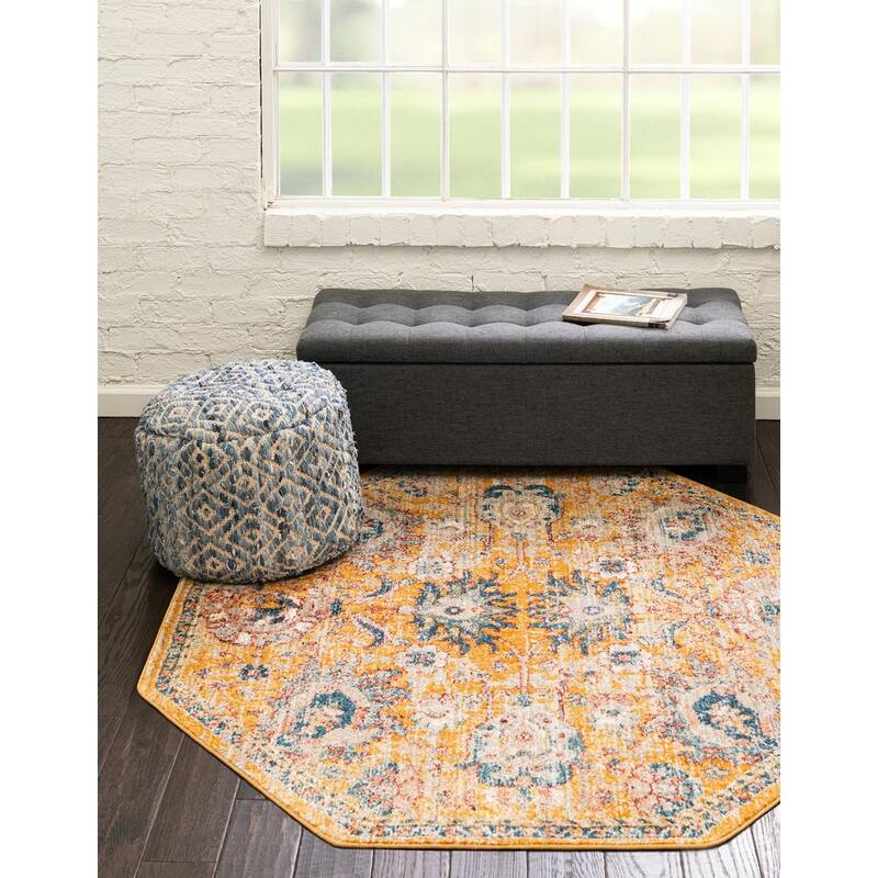 Traditional Nixa Collection Area Rug - 3'11"x3'11" Octagon - Yellow