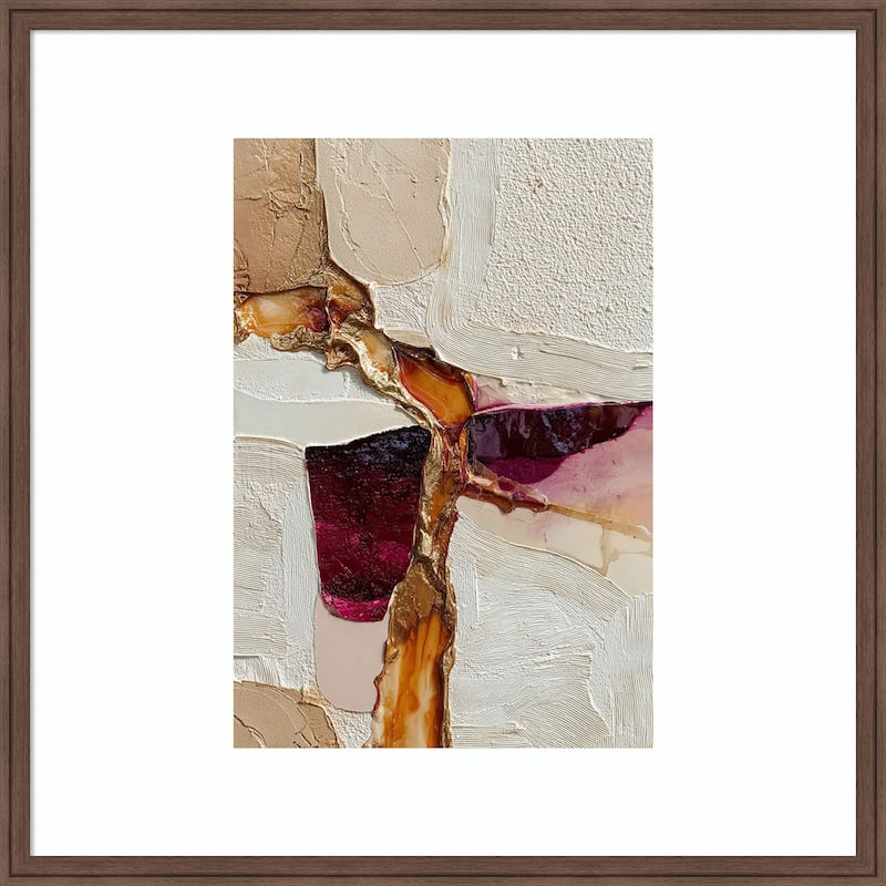 Gold Burgundy Geode Marble Abstract Textured Luxe Wood Framed Wall Art Print