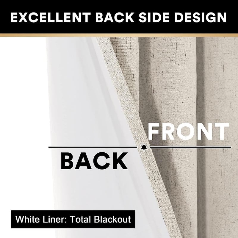 Blackout Linen Curtains for Bedroom Full Blackout Curtains 84 Inches