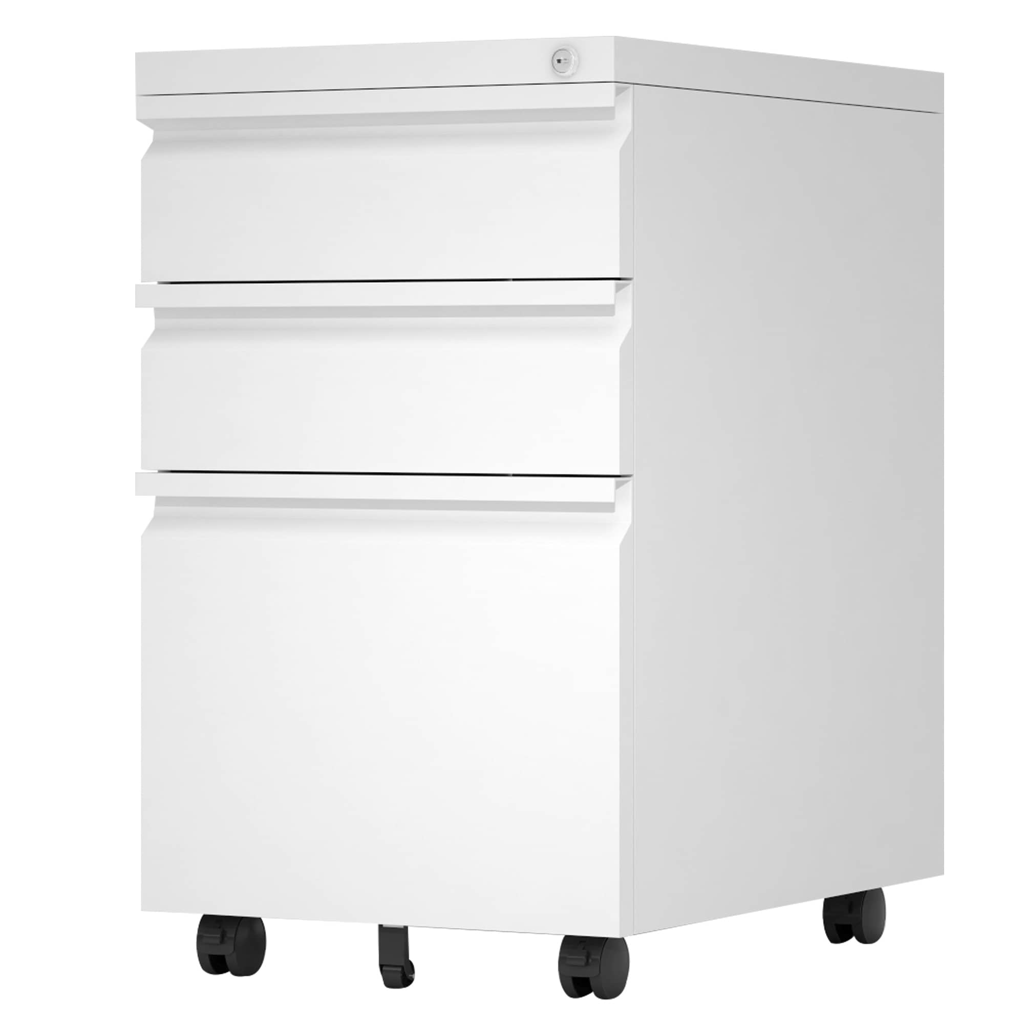 3 Drawer File Cabinet Locking File Cabinet Metal Office Cabinet with Lock Fully Assembled Except Wheels White