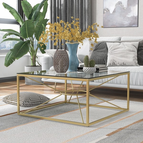 slide 2 of 9, Taylan Glam Gold Coated 35-inch Steel and Glass Coffee Table by Furniture of America