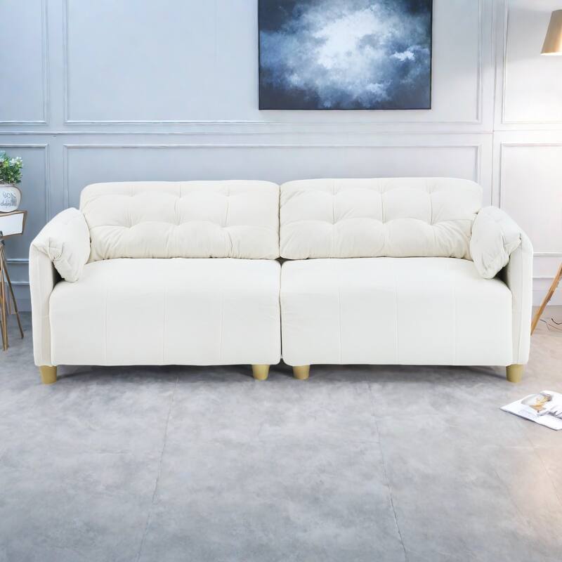 83.1" Flannelette 3-Seater Sofa with High-Density Foam, Solid Wood Frame, Easy Assembly - Beige