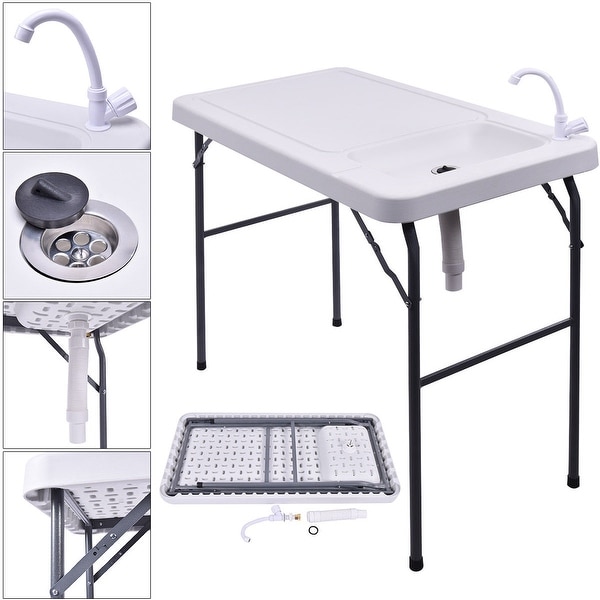 Costway Folding Portable Fish Table Hunting Cleaning Cutting Camping Sink Faucet