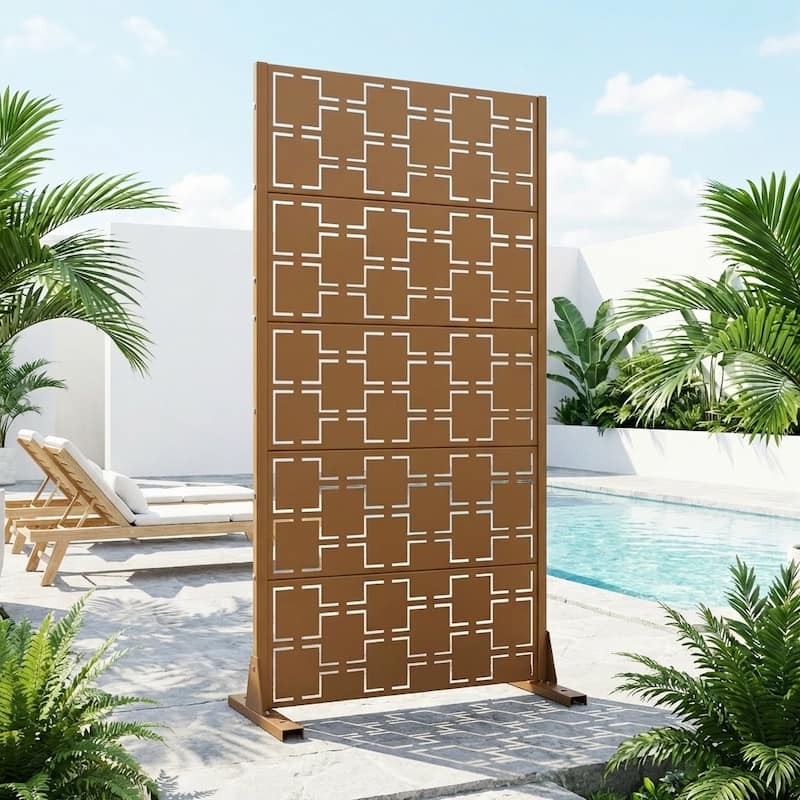 6 ft. H x 4 ft. Metal Privacy Screen Free Standing - Brown - 59"x30"