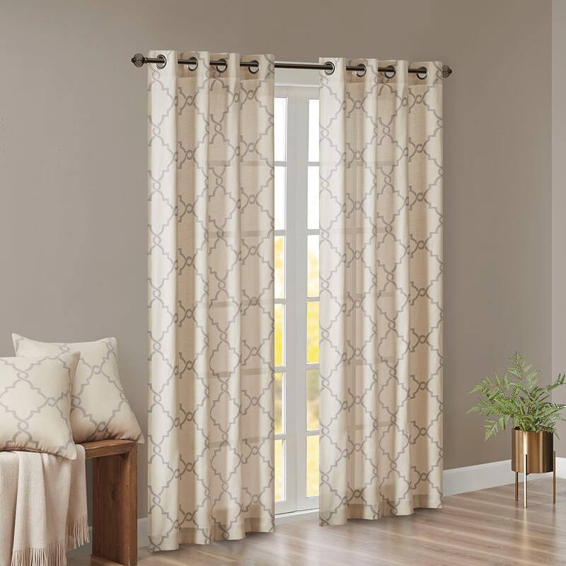 Fretwork Print Grommet Top Window Curtain Panel