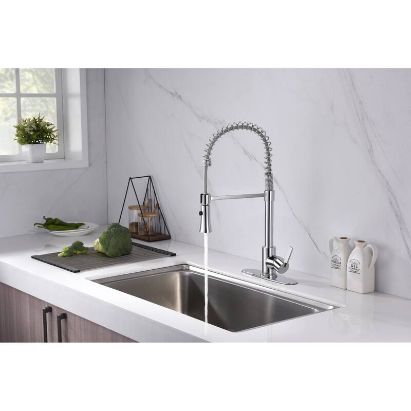 UltraFaucets Euro Collection Spring Spout Kitchen Faucet With Pull-Down Spray