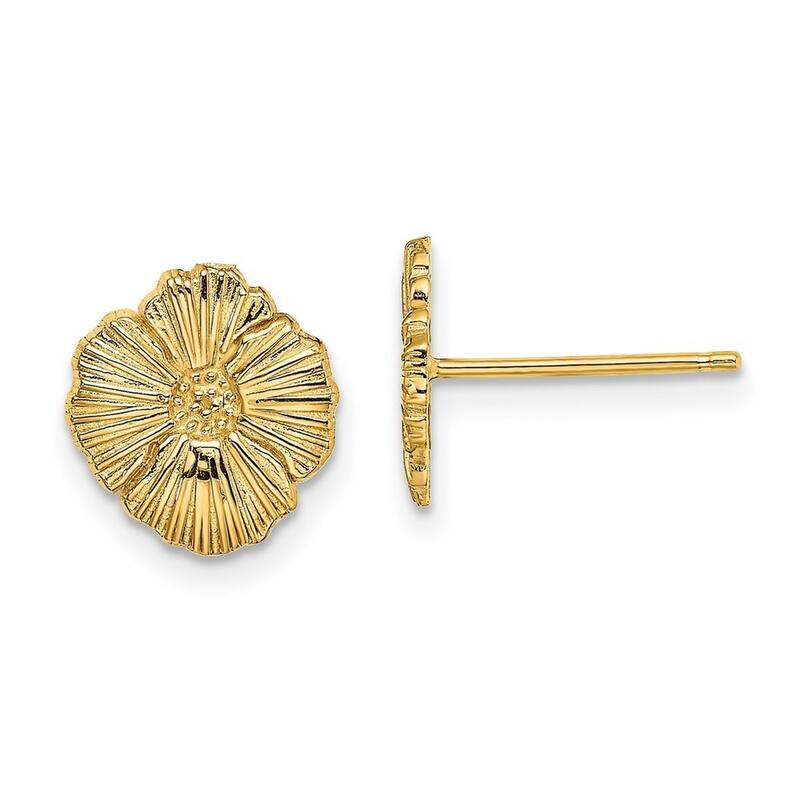 Curata 14k Yellow Gold Textured Flower Post Earrings - 10x9.2mm
