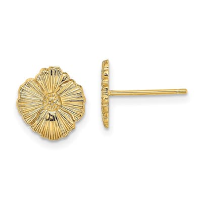 Curata 14k Yellow Gold Textured Flower Post Earrings - 10x9.2mm