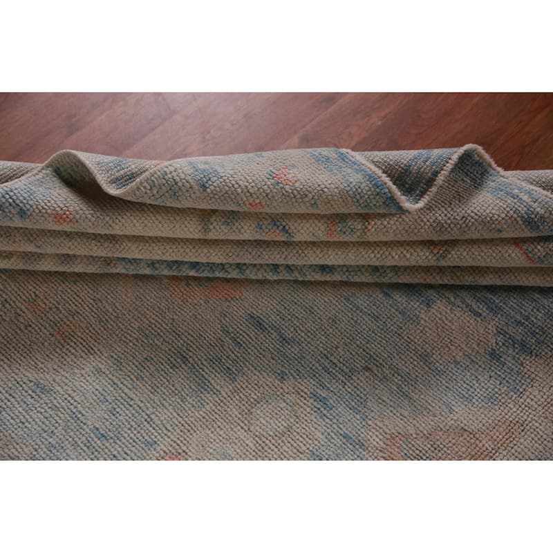Hand Knotted Oriental 100% Wool Carpet Transitional Geometric Navy Blue & Blues Oushak Area Rug - 12' 3'' X 9' 0''