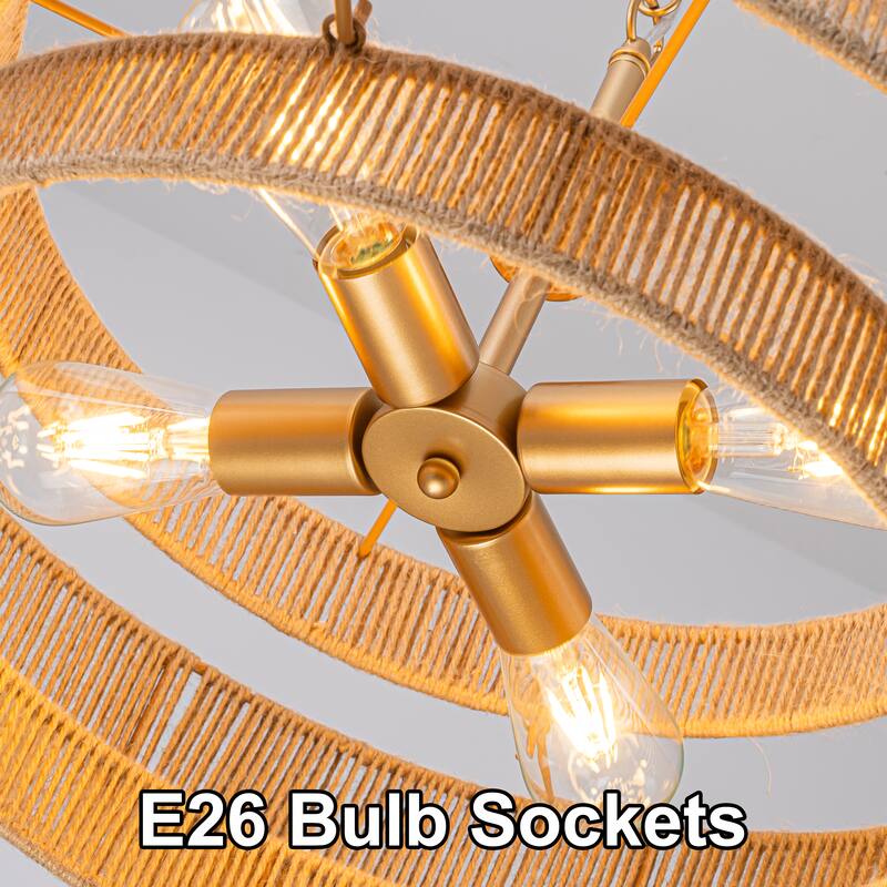 Starsky 4-light Rattan Hand-Woven Hemp Rope Chandelier