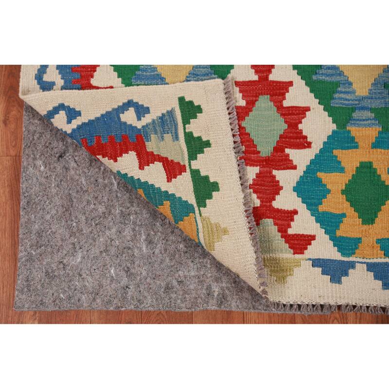 Hand Woven Oriental 100% Wool Carpet Southwestern Geometric Multi-Colored Kilim Area Rug - 8' 5'' X 6' 0''