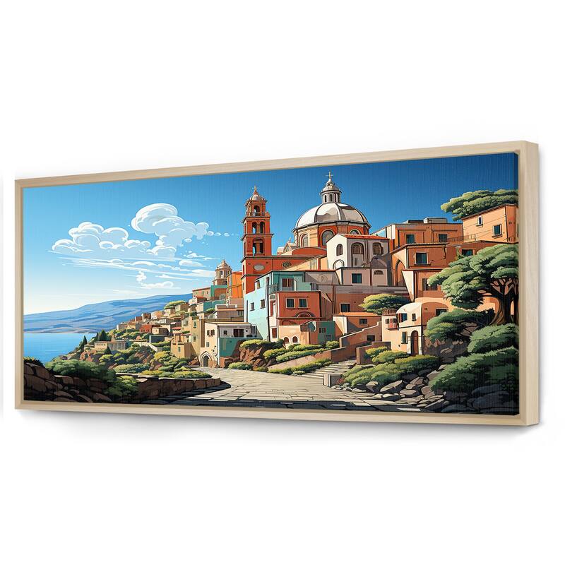 Designart "Italian Village By The Coast II" Landscape Italy Green Wall Decor - Global Entryway Framed Wall Art