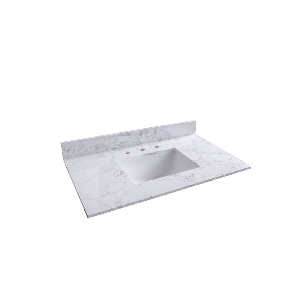 37-Inch Carrara Marble Engineered Stone Vanity Top with Ceramic Undermount Sink - 37in L Stone