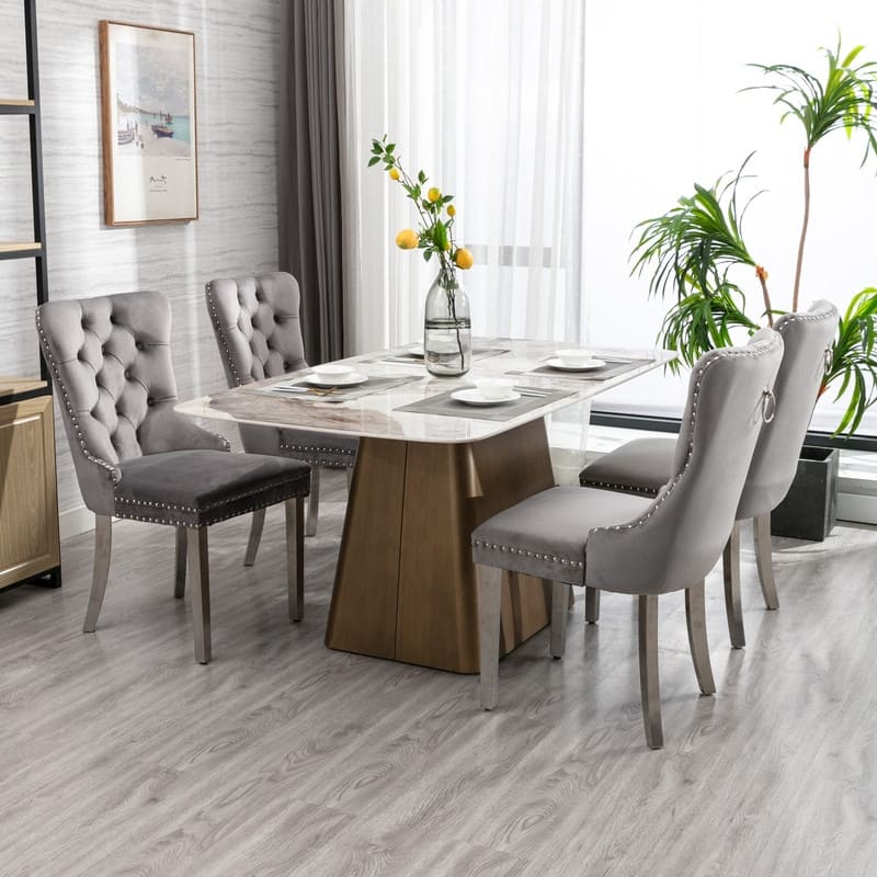 Contemporary Velvet Upholstered Dining Chair Set of 4 - Grey Silver