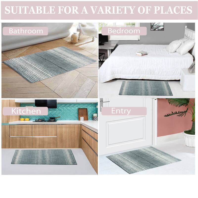 Gradiation Rug Collection 100% Cotton Non-Slip Bathroom Rug Set, Machine Washable Bath Rug, 5 Piece Bath Mat Set with Contour