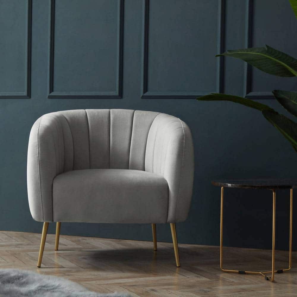 Silver Orchid Burbridge Velvet and Leather Channel Accent Chair