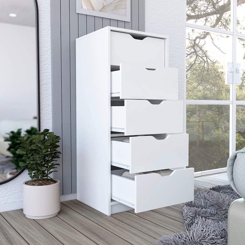 Basilea Narrow Dresser with 5 Drawers, White