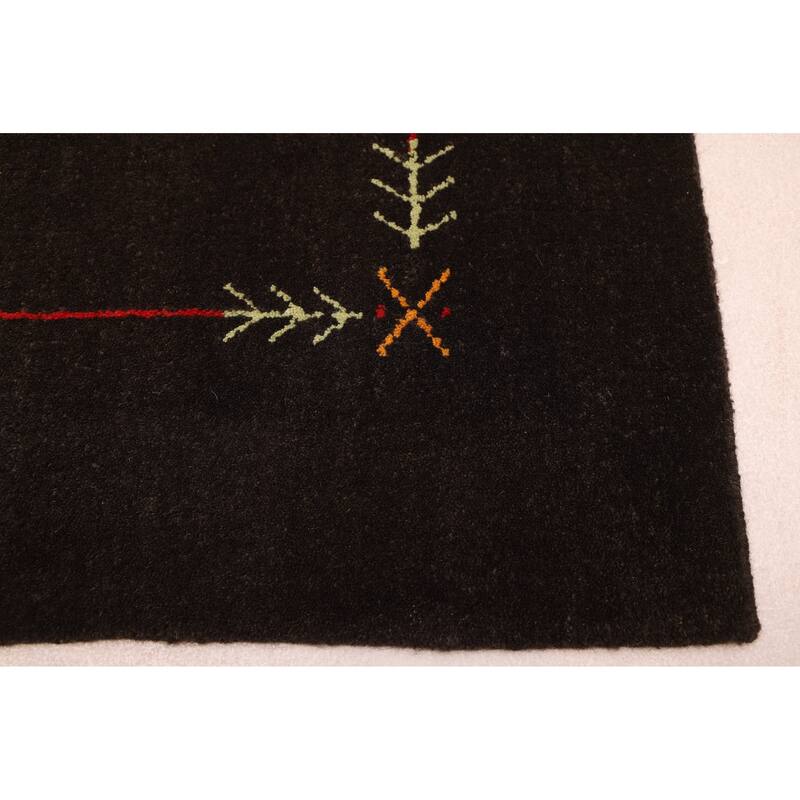 ECARPETGALLERY Hand Loomed Kashkuli Gabbeh Black Wool Rug - 5'0 x 6'11