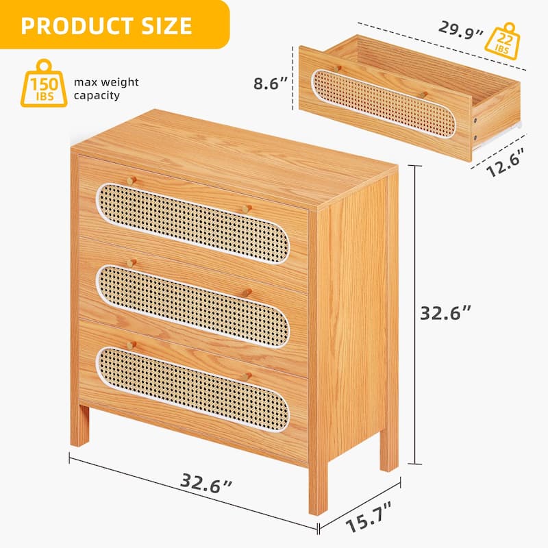 Moasis 4-6-Drawer Dresser Chest Drawer Storage Cabinet Rattan Wood Closet