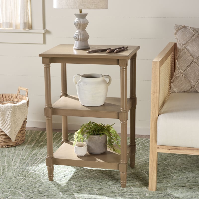 SAFAVIEH Elmira 3-Shelf Accent Table - 19.8" W x 15" L x 30" H - 20"W x 15"D x 30"H - Desert Brown