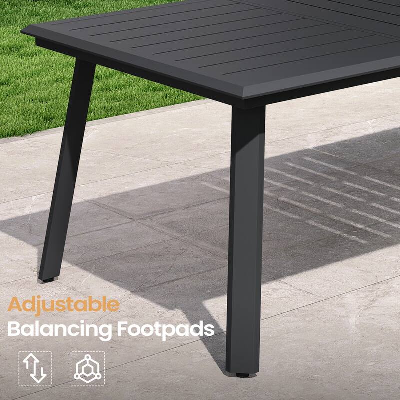 7-PC Outdoor Aluminum Dining Table Set with Stackable Armchairs Umbrella Hole