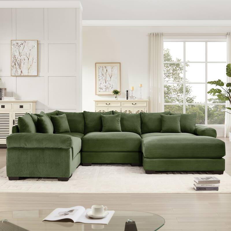 GDFStudio - Corduroy 5-Seater 116.9" Cloud Modular Sectional Couch with Ottoman