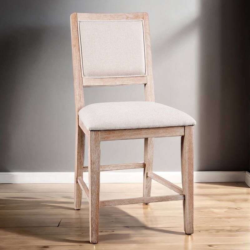 Set of 2 Wood and Fabric Dining Chairs in Distressed Natural