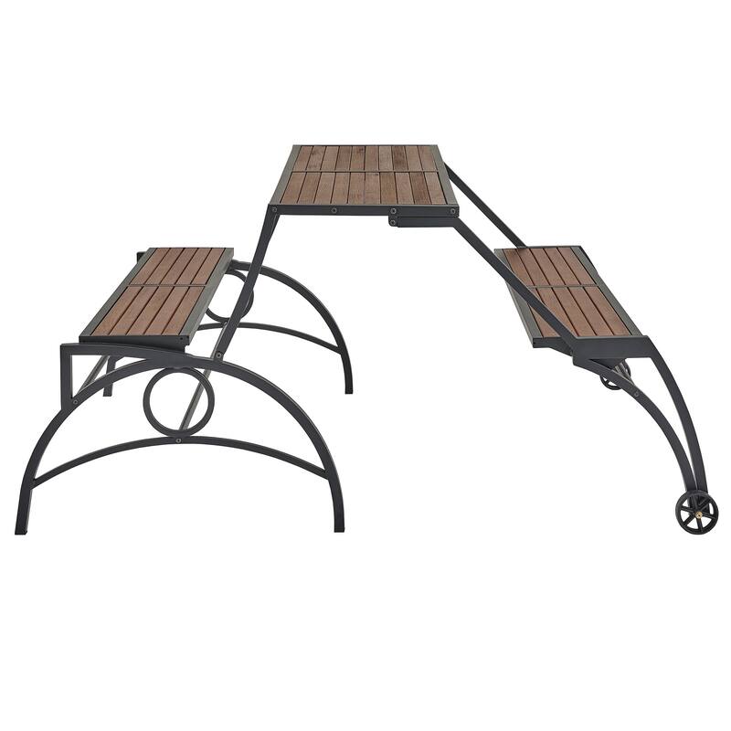 Saba Convertible Walnut Finish Black Metal Outdoor Table/Bench by iNSPIRE Q Oasis