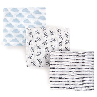 Hudson Baby Infant Boy Cotton Muslin Swaddle Blankets, Paper Airplane, One Size - Paper Airplane - 3-Pack