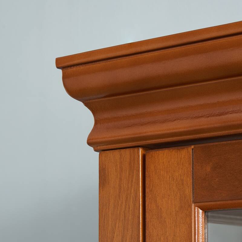 Anmytek Traditional Light Walnut Curio Cabinet with LED Lighting and Adjustable Glass Shelves