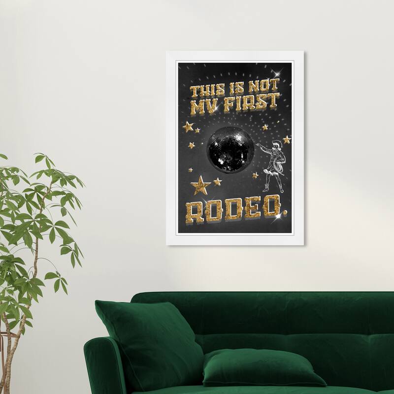 Wynwood Studio Prints Sports and Teams Not My First Rodeo Black Black and Metallic Gold Glam Wall Art Canvas Print - White