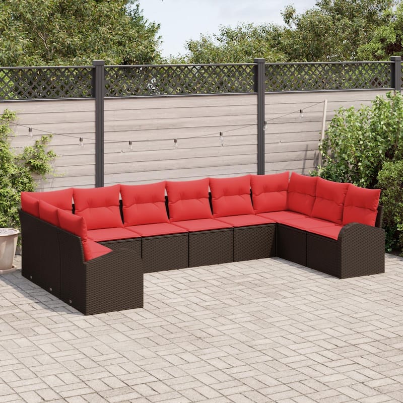 vidaXL 10/11 Garden Sofa Set with Cushions Black/Brown/Grey Poly Rattan - 135.4 x 70.5 x 27.2