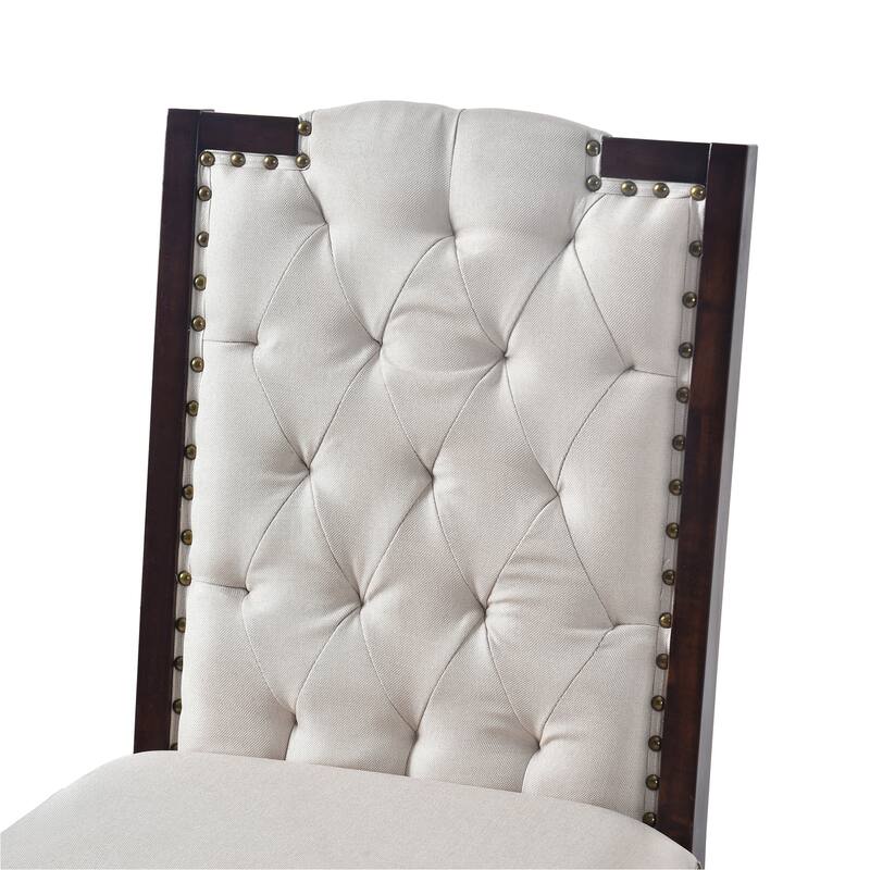 Upholstered Dining Chairs Set of 4 High Back Button Tufted Kitchen Chairs with Solid Wood Legs